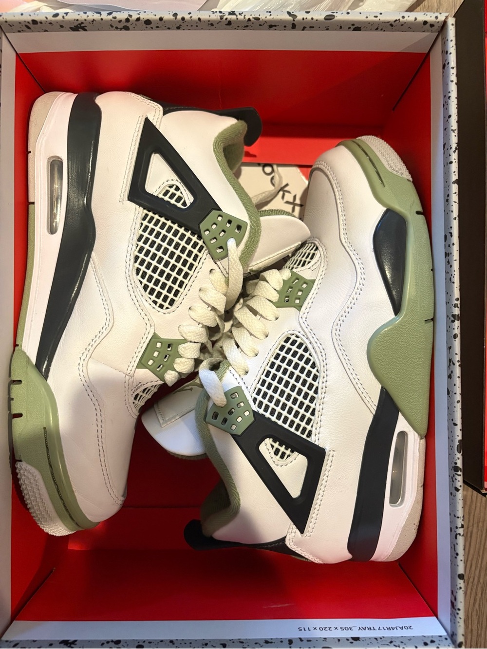 Jordan 4s White and Olive Green Basketball Sneakers